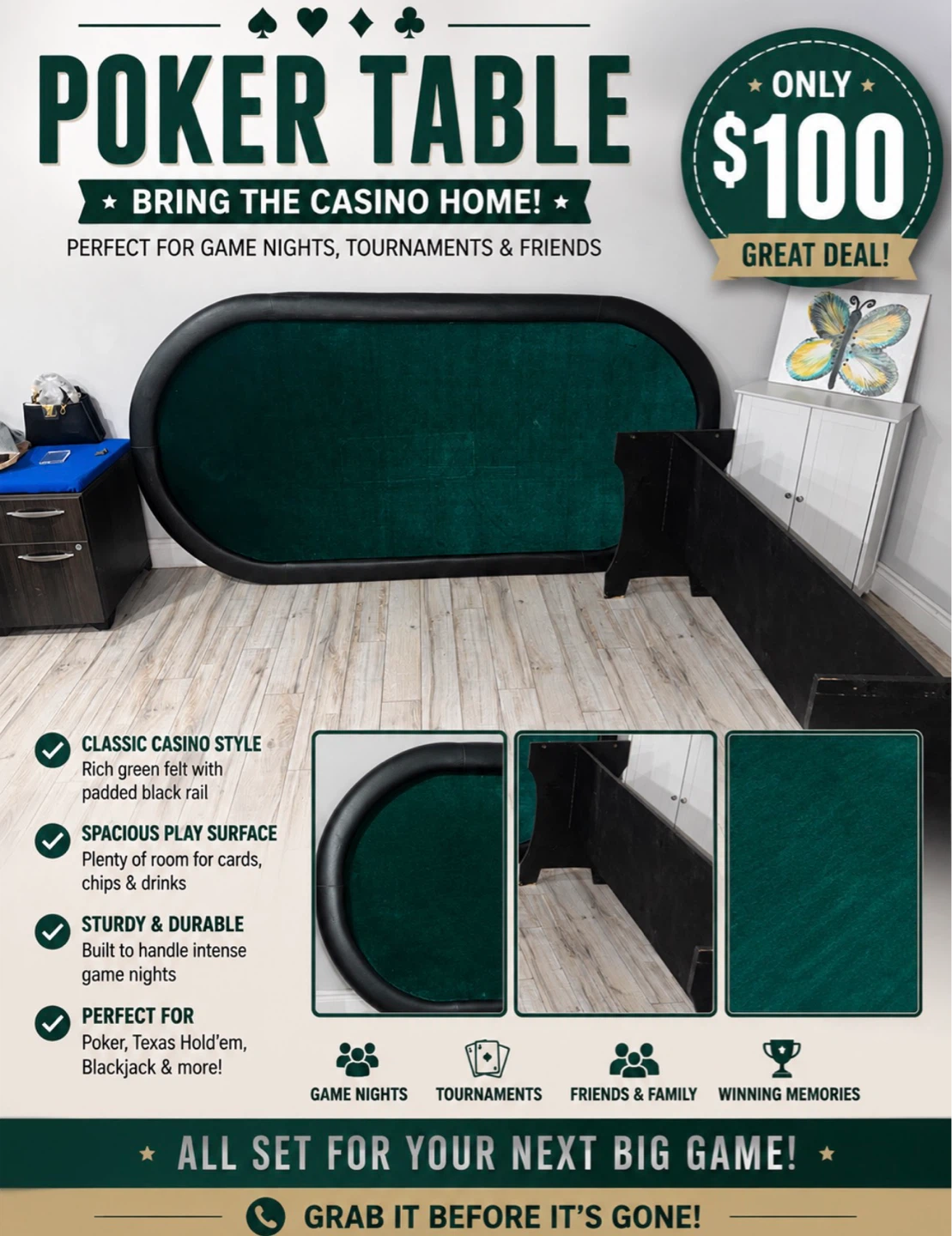 Poker Table - Classic Casino Style