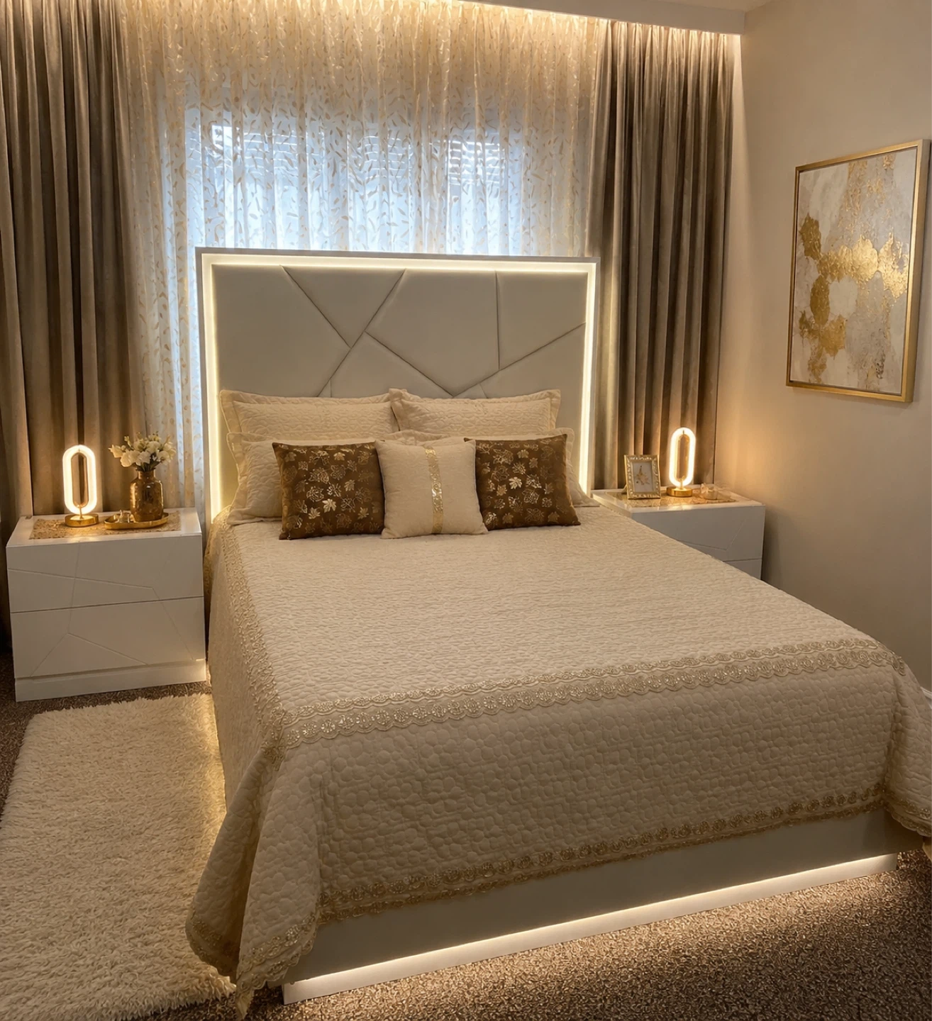 Modern Queen Bed Frame with LED Headboard