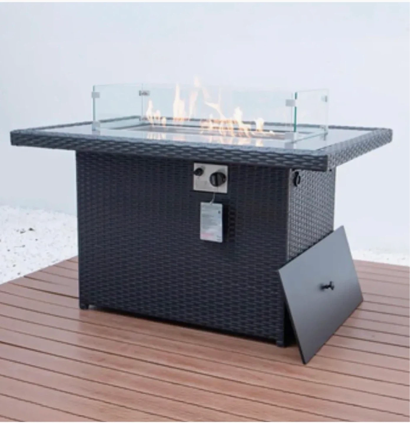 Black Wicker Propane Fire Pit Table
