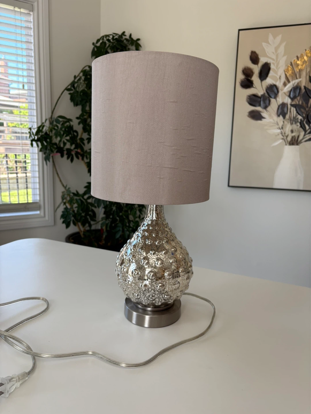 Textured Silver Glass Table Lamp