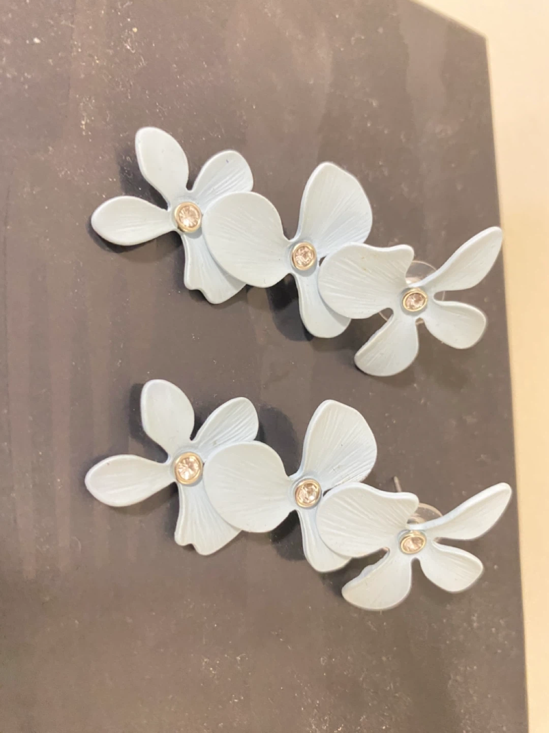 Light Blue Floral Cluster Earrings with Rhinestones