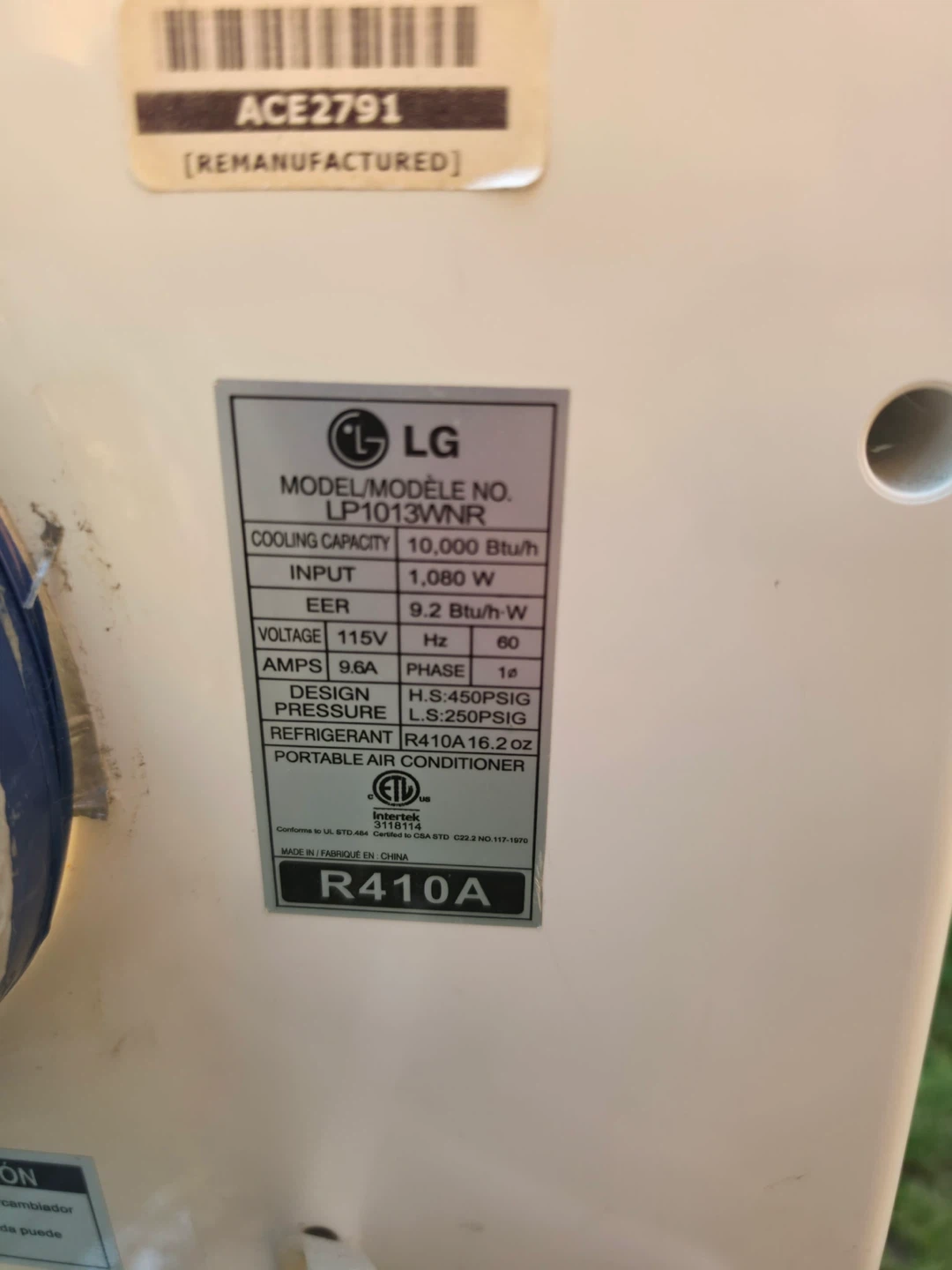 LG Portable Air Conditioner LP1013WNR - 10,000 BTU - photo 4