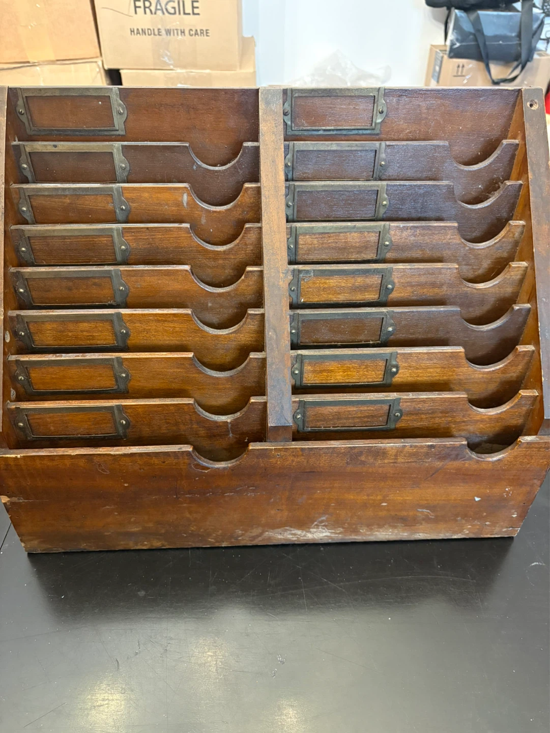 Vintage Wooden Card File Sorter Organizer