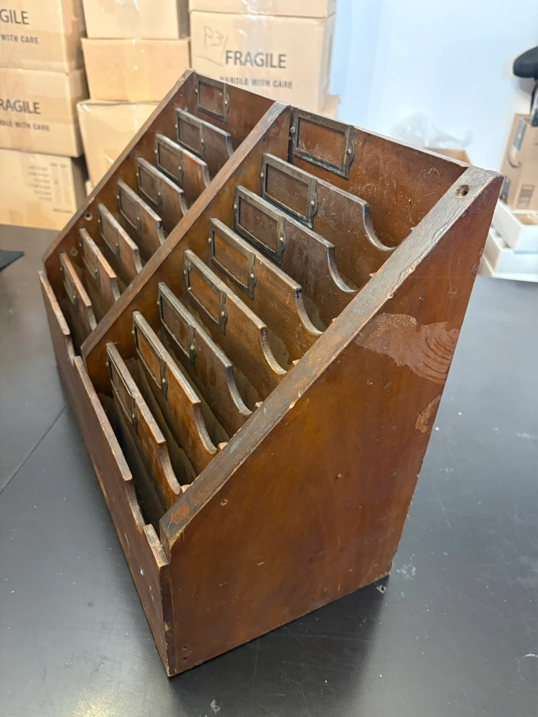Vintage Wooden Card File Sorter Organizer - photo 2