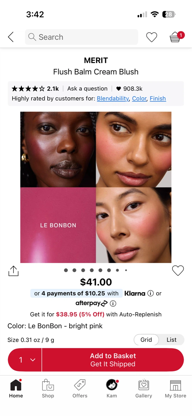 MERIT Flush Balm Cream Blush in Le BonBon - Bright Pink