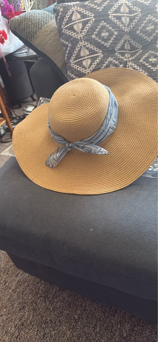 Women's Straw Sun Hat with Scarf