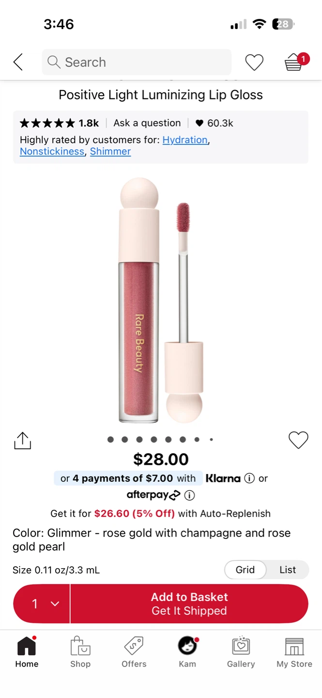 Rare Beauty Positive Light Luminizing Lip Gloss in Glimmer