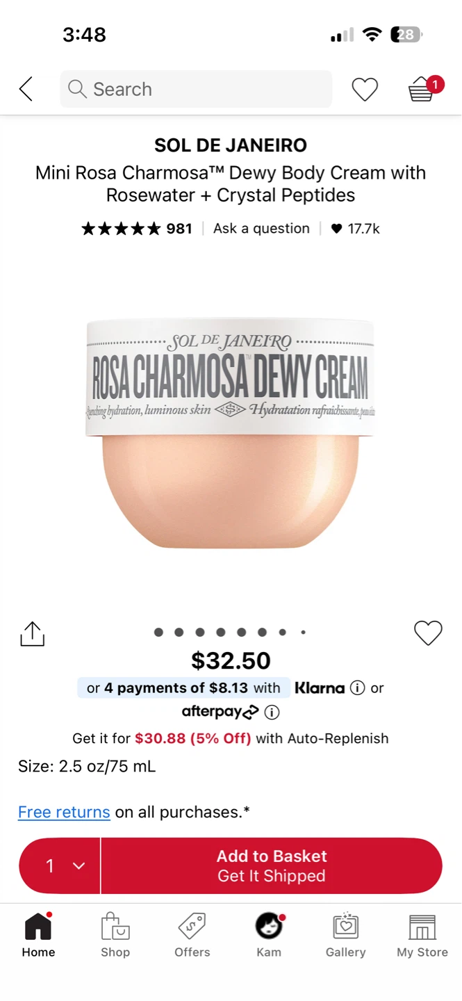 Sol de Janeiro Mini Rosa Charmosa Dewy Body Cream 75 mL
