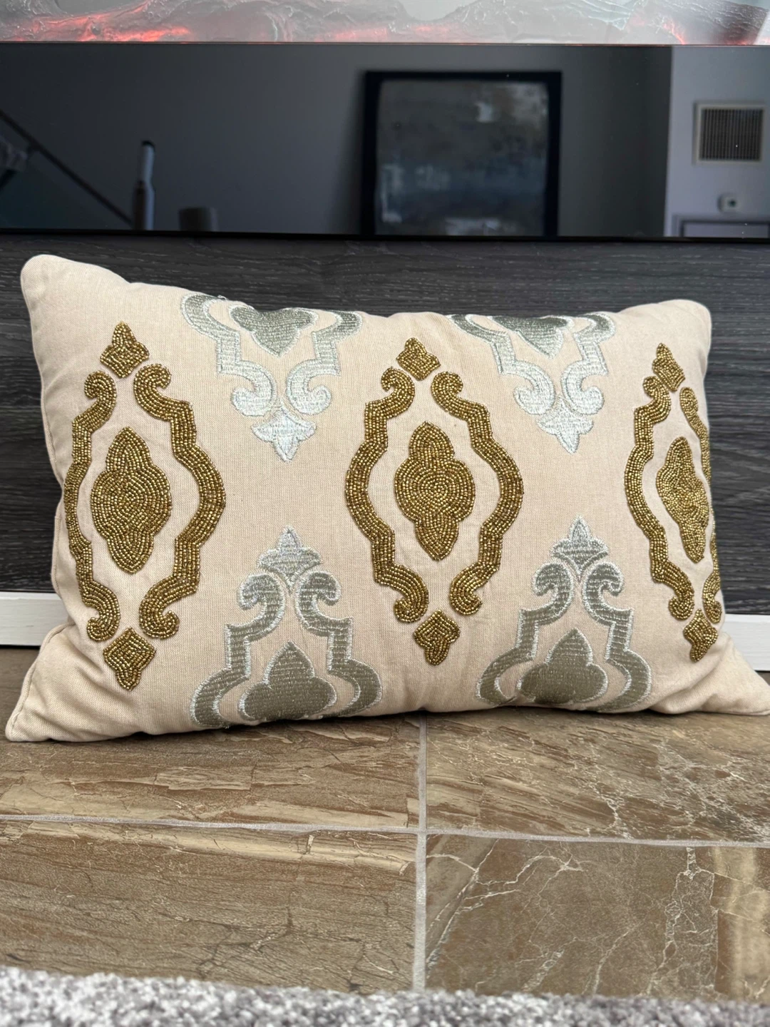 Pier 1 Gold Silver beaded accent decor pillow