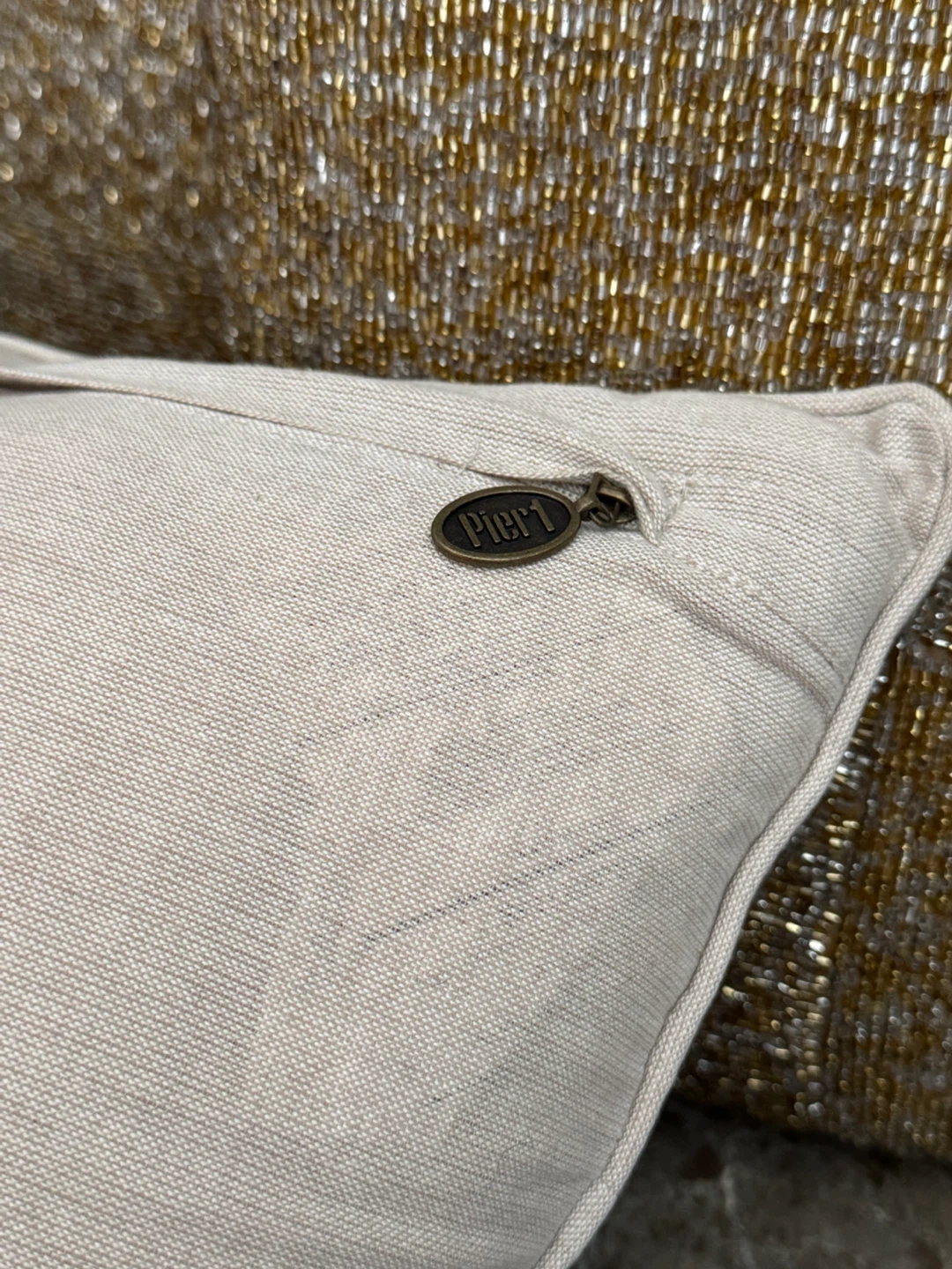 Pier 1 Gold Silver beaded accent decor pillow - photo 3