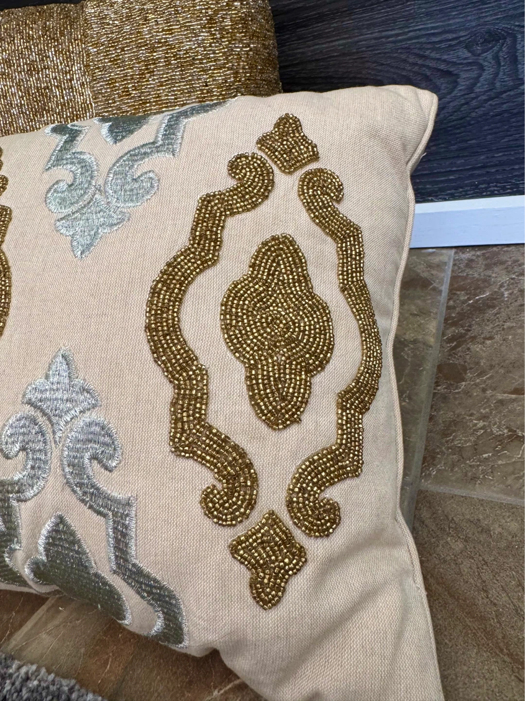 Pier 1 Gold Silver beaded accent decor pillow - photo 4