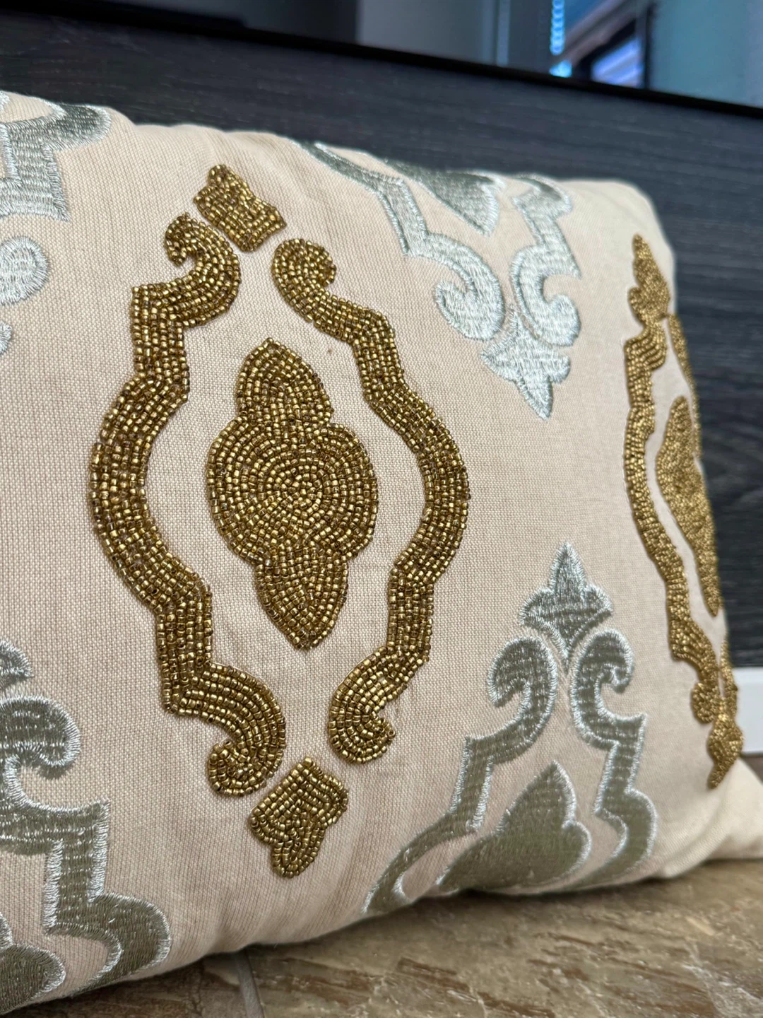 Pier 1 Gold Silver beaded accent decor pillow - photo 2