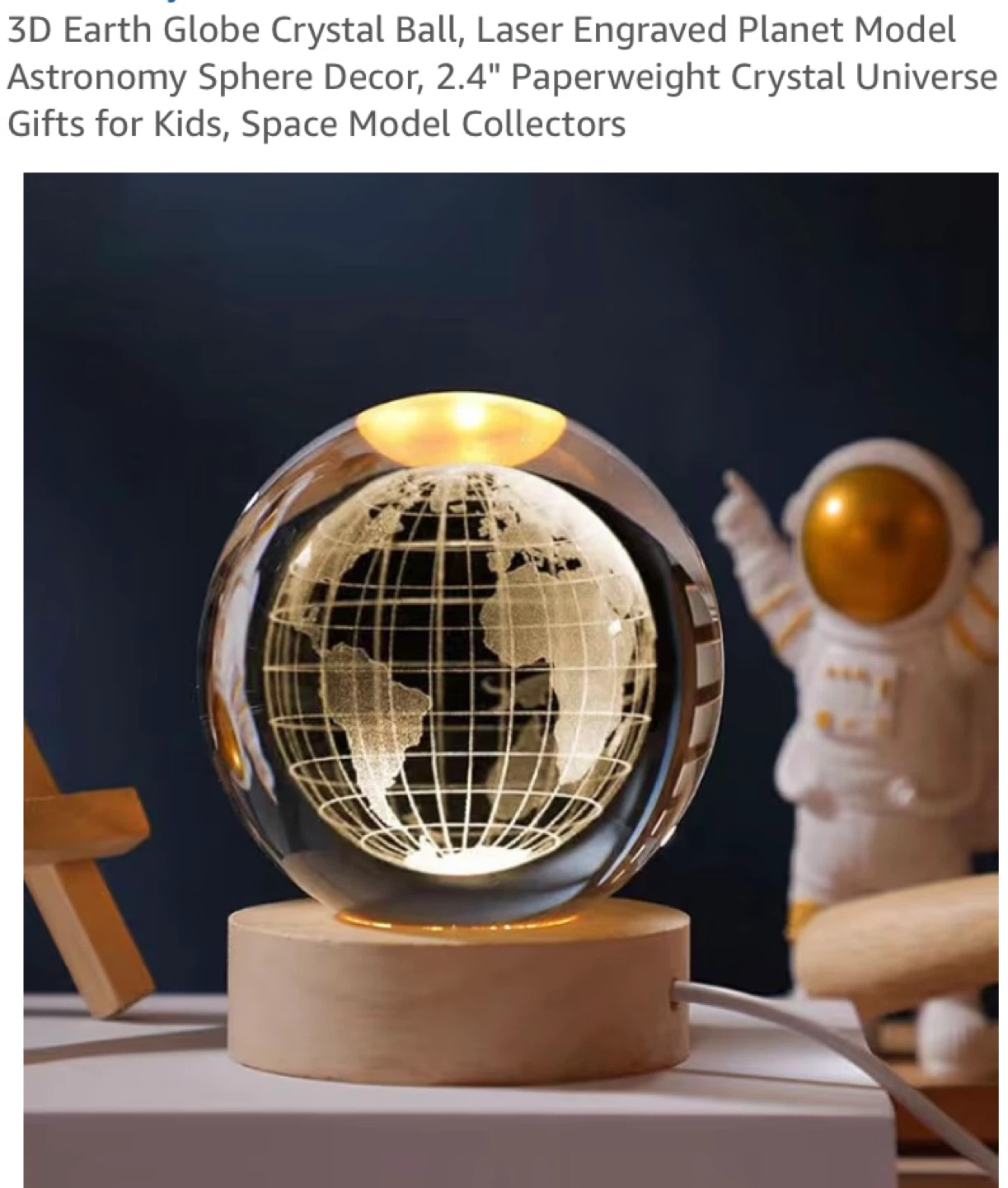 New LED Laser Engraved Crystal Ball Earth Globe Nightlight