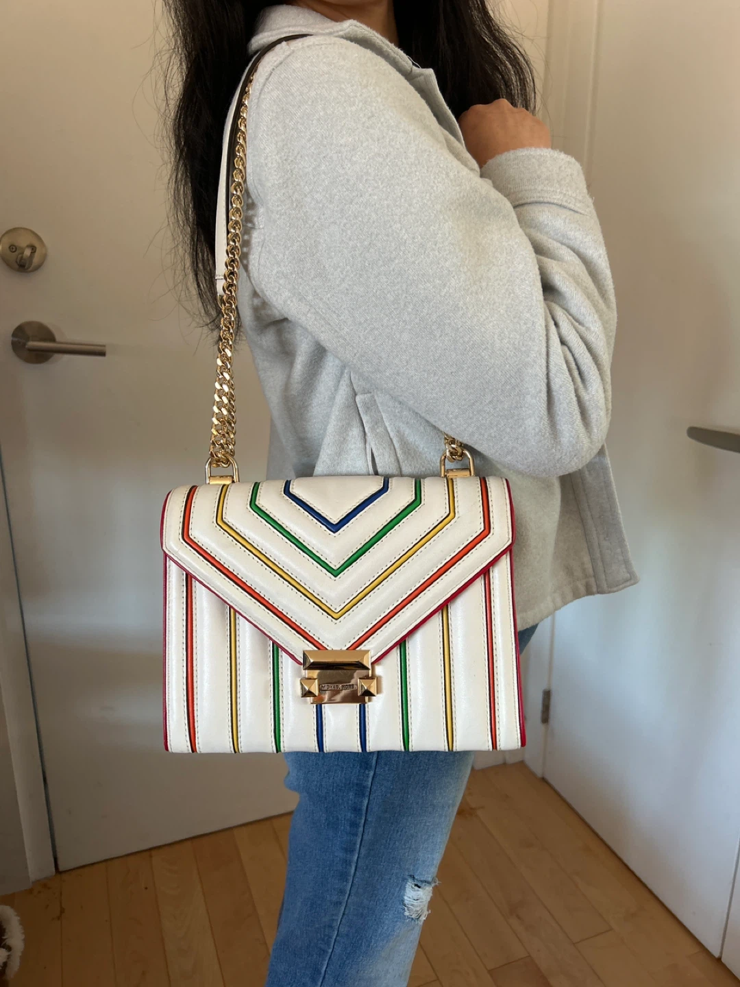 Michael Kors White Leather Chain Shoulder Bag - photo 2
