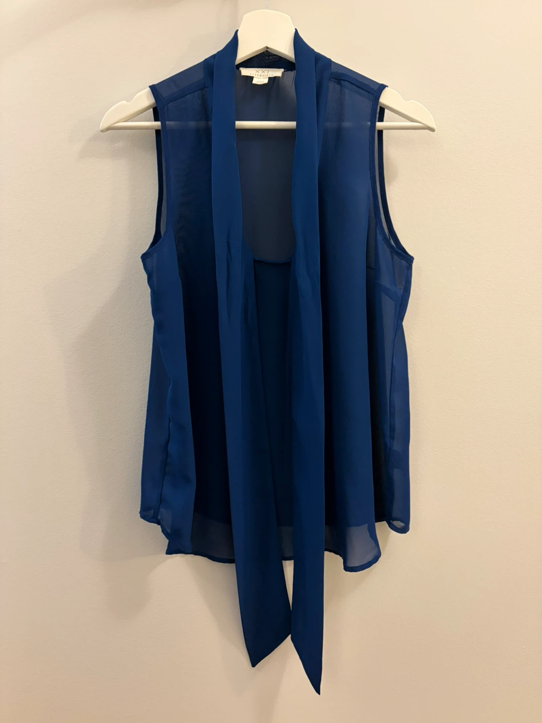 ✨ Blue Sleeveless Sheer Blouse with Tie