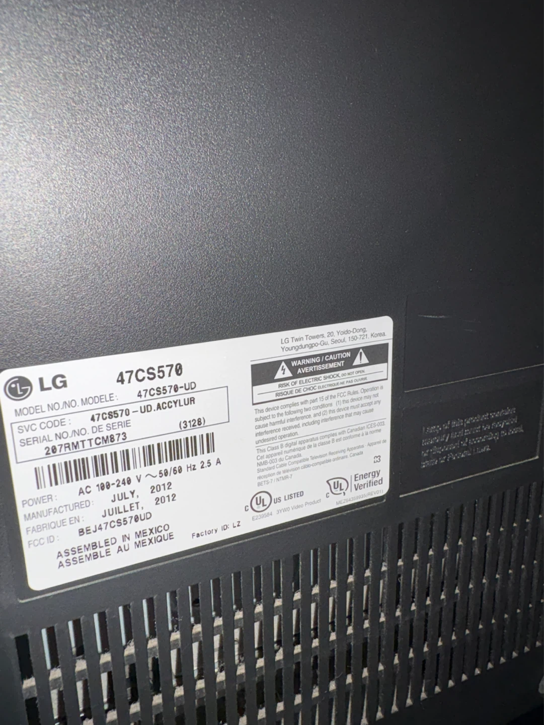 LG 47CS570 47-inch Television - photo 4