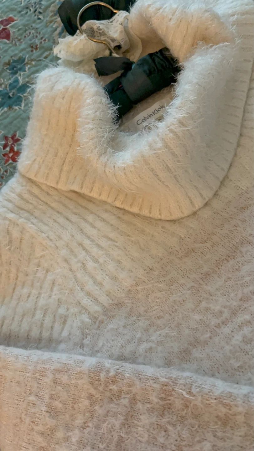 Calvin Klein Women's Cream Fuzzy Turtleneck Sweater - photo 2