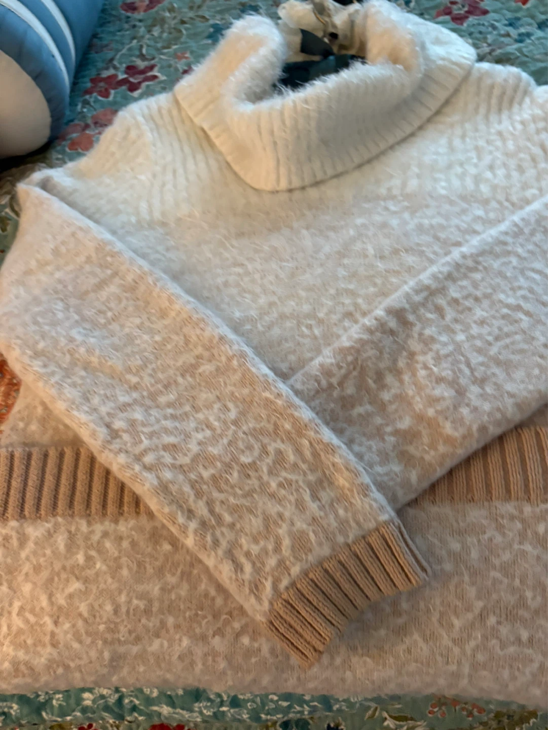 Calvin Klein Women's Cream Fuzzy Turtleneck Sweater