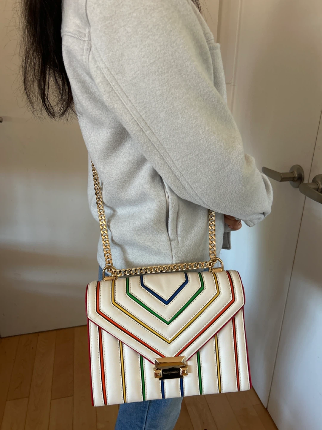 Michael Kors White Leather Chain Shoulder Bag - photo 3