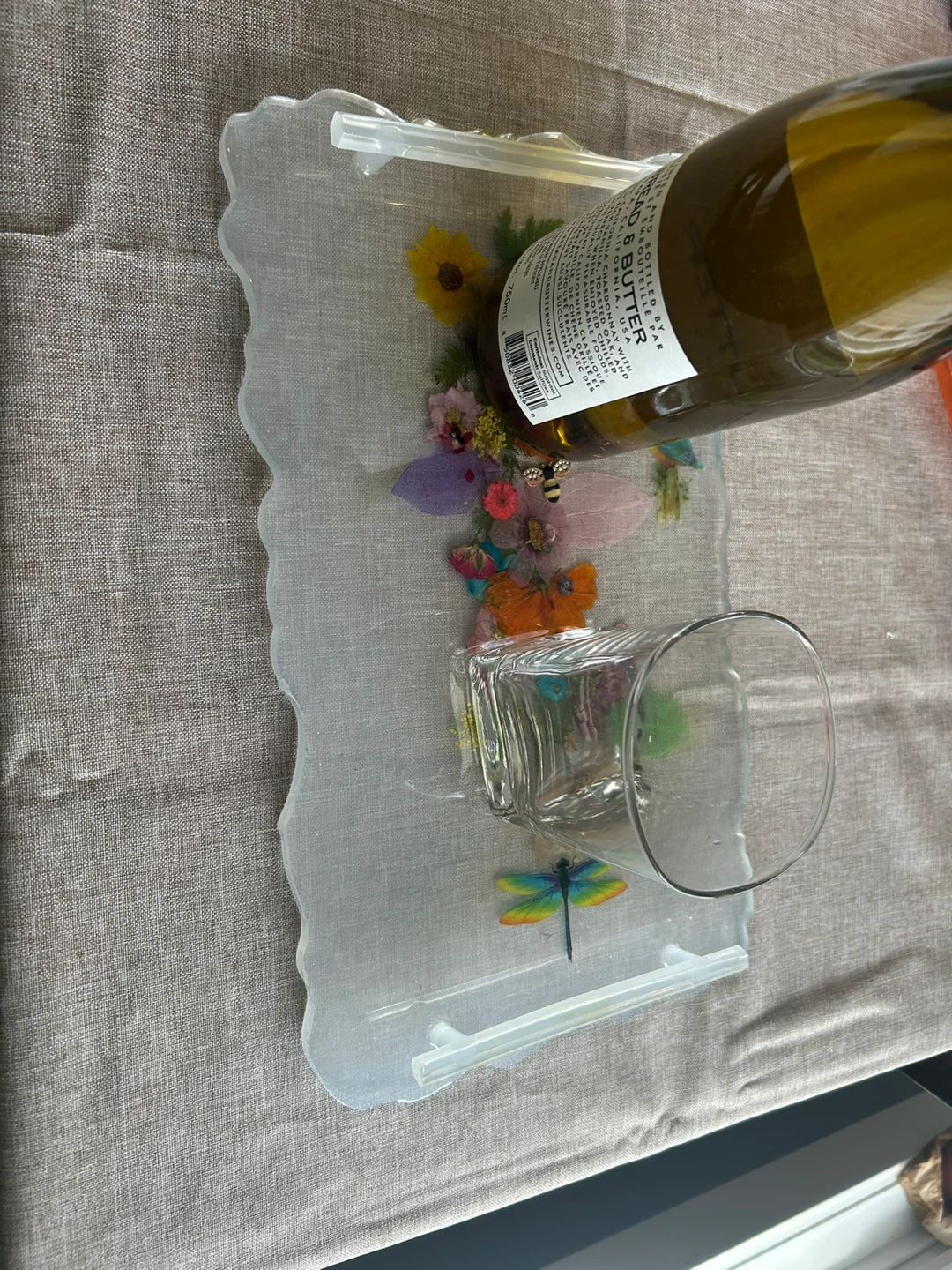 Resin Serving Tray with Dried Flowers and Butterflies