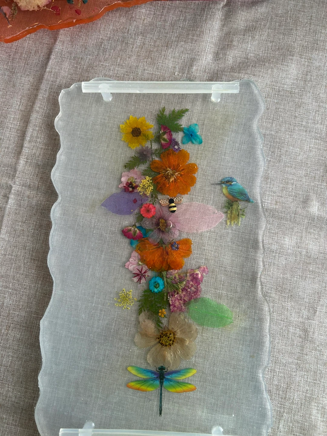 Resin Serving Tray with Dried Flowers and Butterflies - photo 2