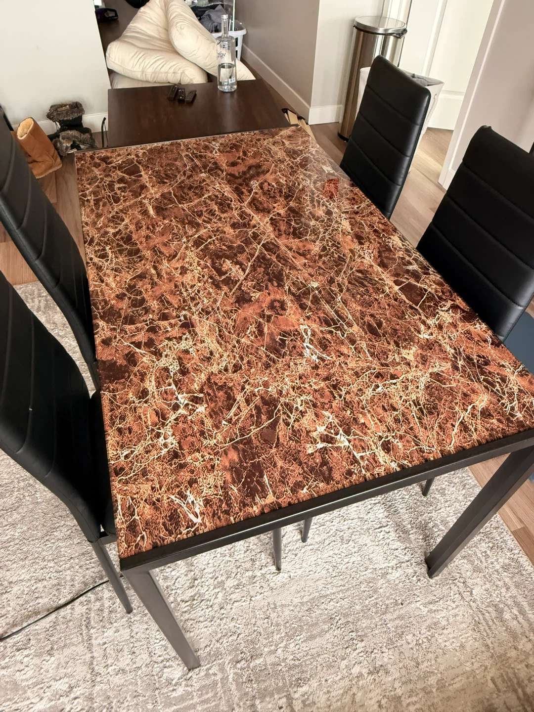 Marble glass top Dining Table and 4 cushioned Chairs Set - photo 4