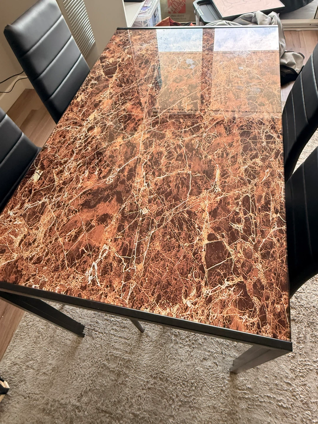 Marble glass top Dining Table and 4 cushioned Chairs Set - photo 3