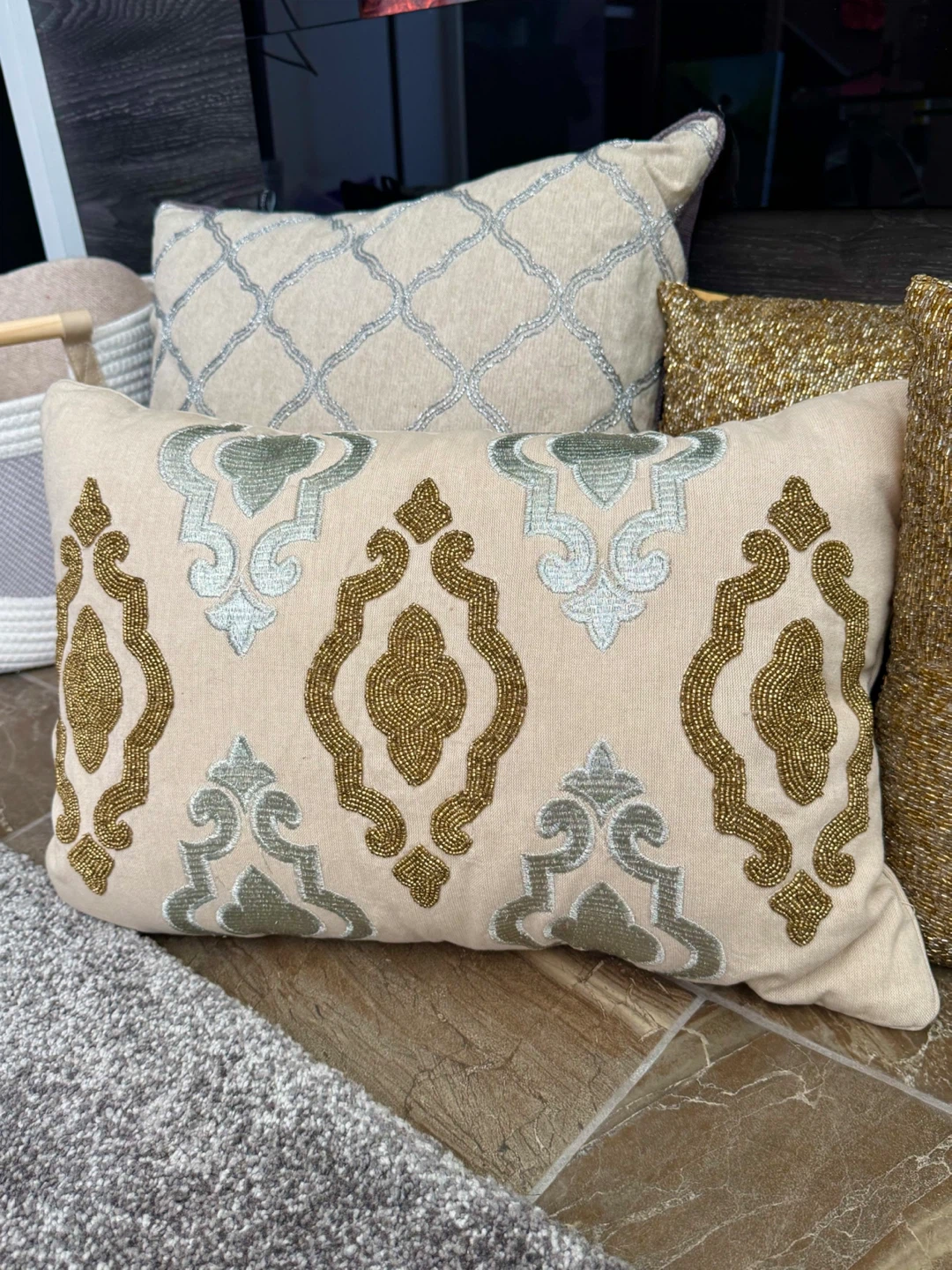 Pier 1 Accent Decor Pillows Set - Gold Silver Linen - photo 2