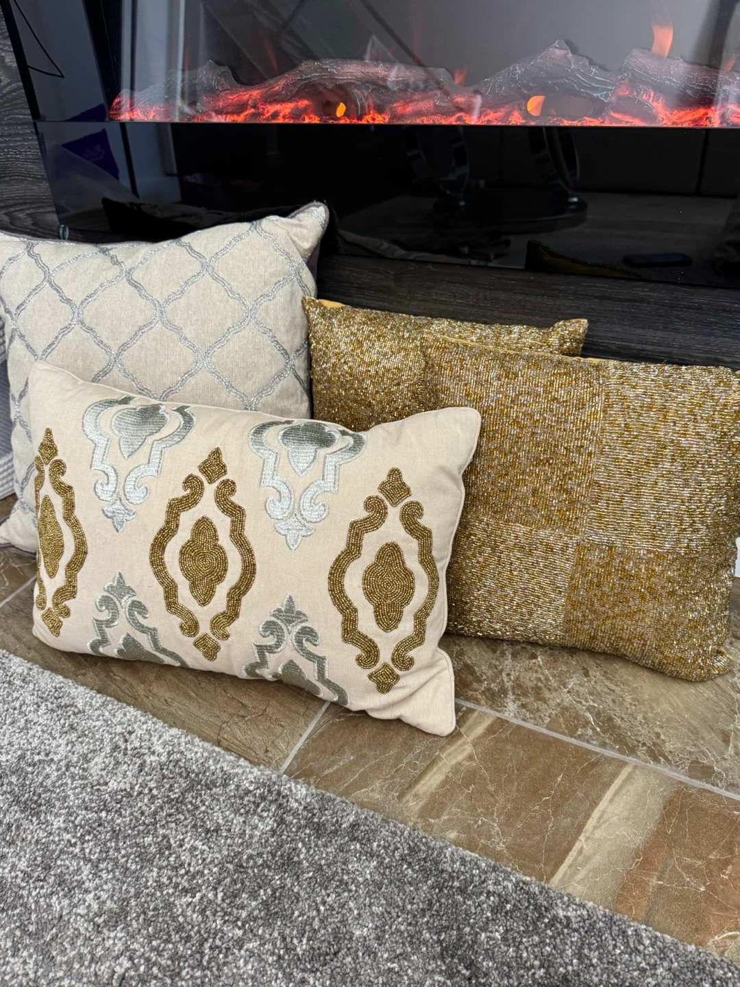 Pier 1 Accent Decor Pillows Set - Gold Silver Linen