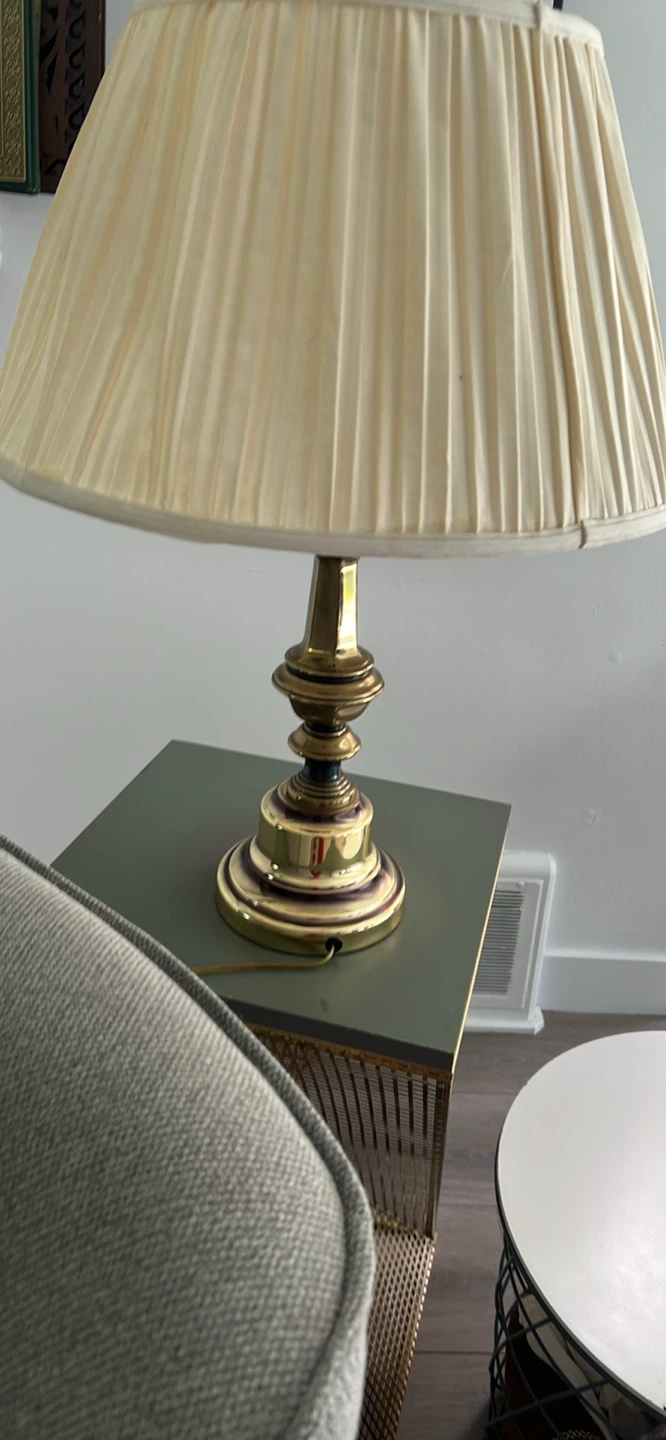 Brass Table Lamp with Cream Pleated Shade - photo 2
