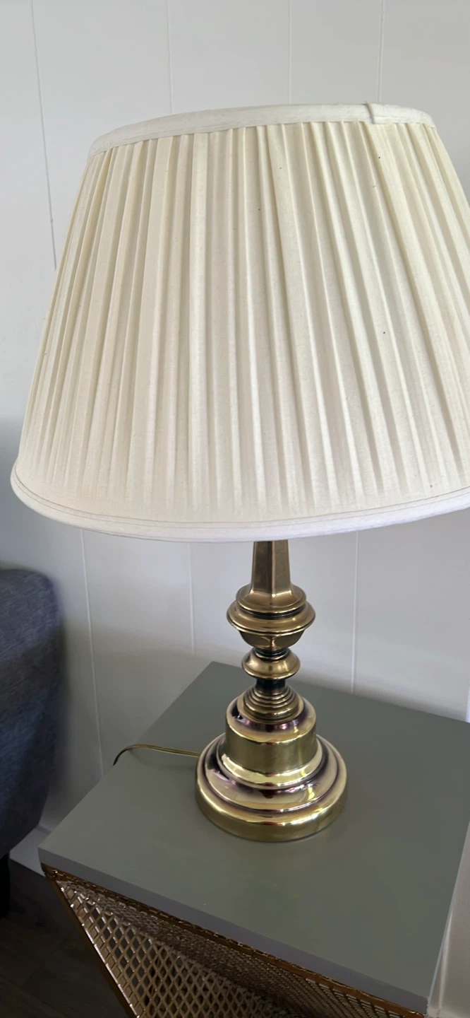 Brass Table Lamp with Cream Pleated Shade