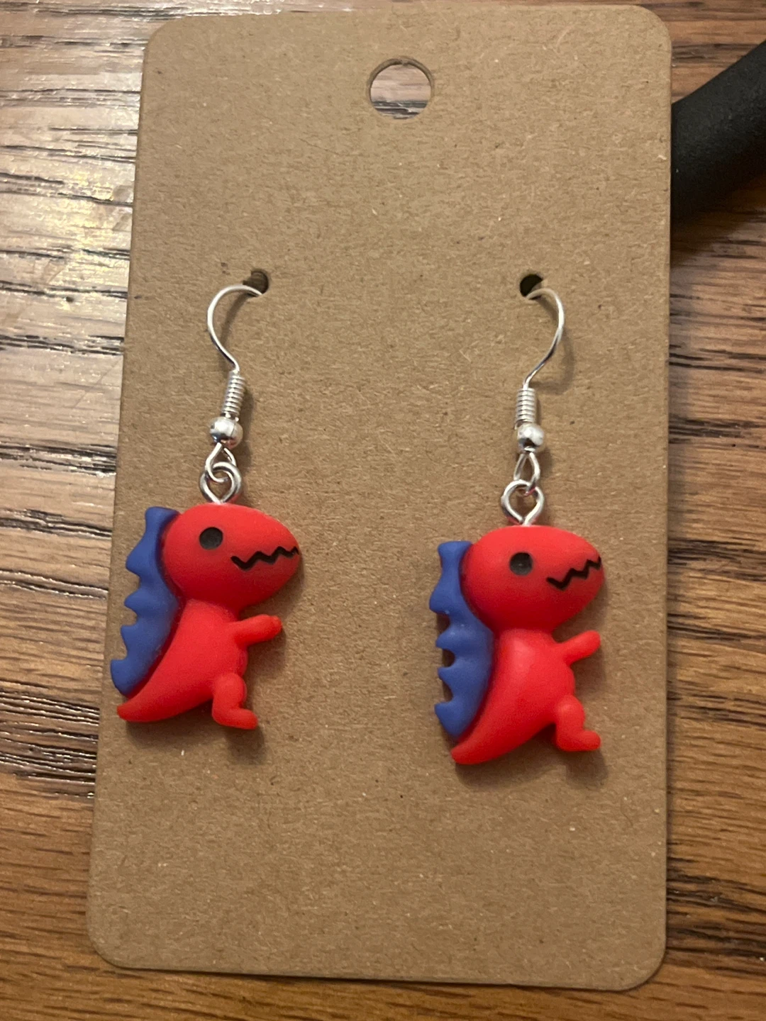 Red Dinosaur Dangle Earrings - photo 2