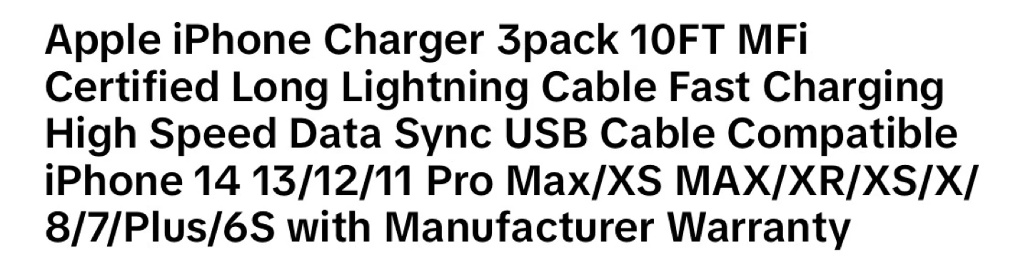Apple iPhone Charger 3-pack 10FT MFi Certified Lightning Cables