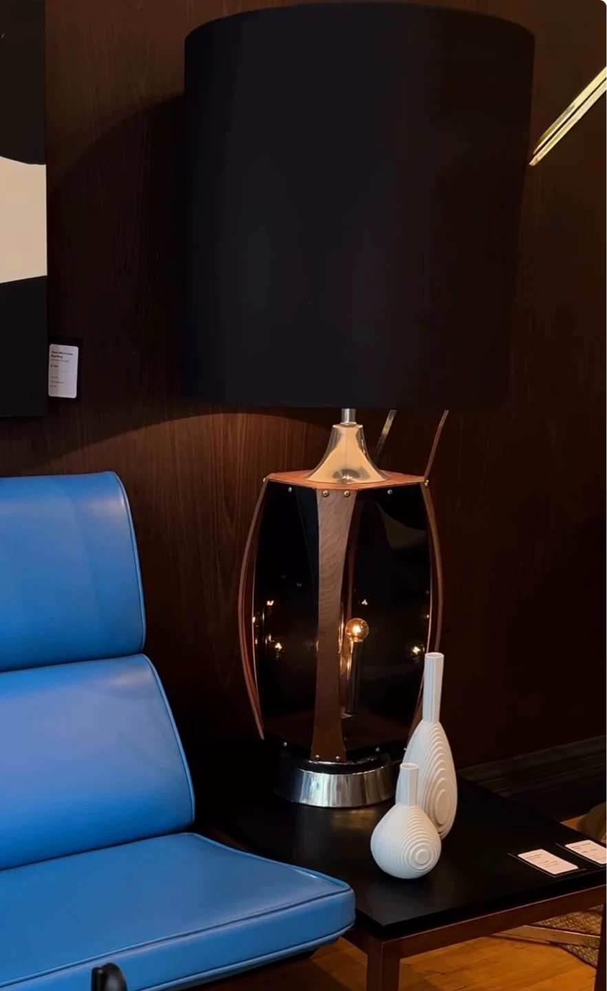 Mid Century teak Table Lamp with Black Shade