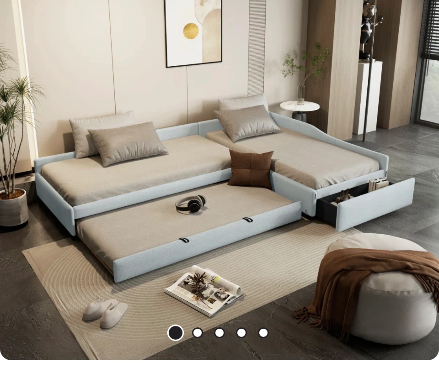 L-Shaped Sofa Bed with Trundle