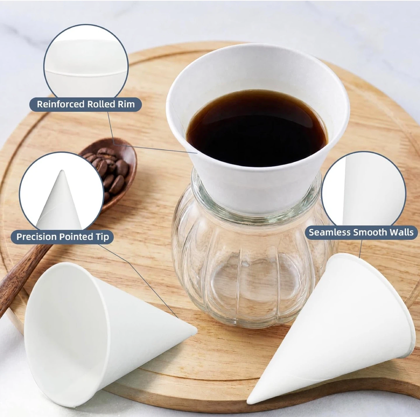 800 Pcs White Paper Cone Cups - photo 3