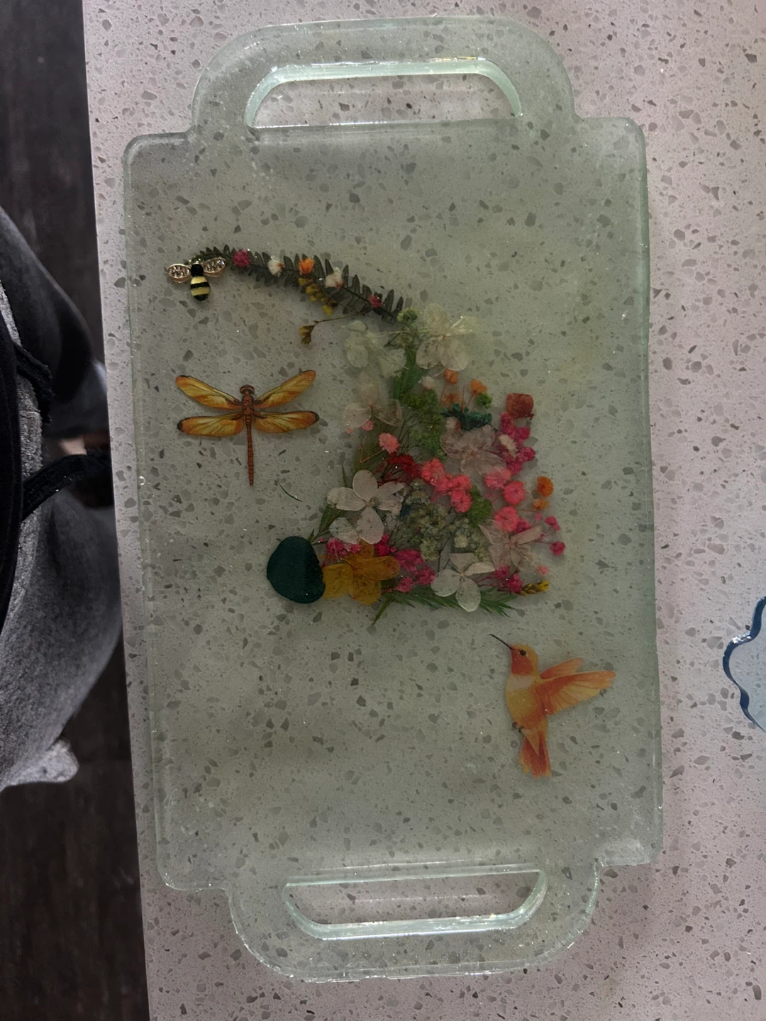 Resin Serving Tray with Dried Flowers and Insects - photo 2