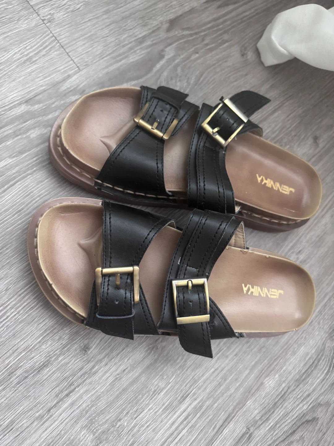 Jennika Black Double Strap Buckle Slides - photo 2