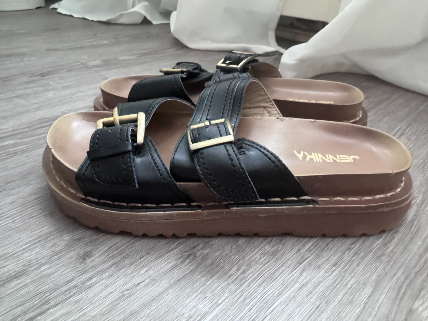 Jennika Black Double Strap Buckle Slides - photo 5
