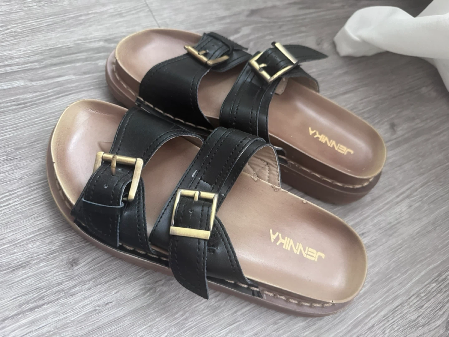 Jennika Black Double Strap Buckle Slides - photo 3