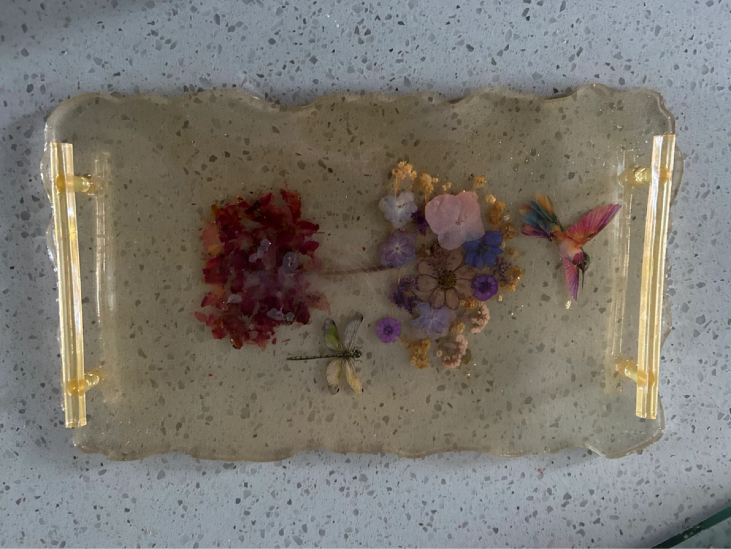 Resin Tray with Dried Flowers and Hummingbird - photo 2