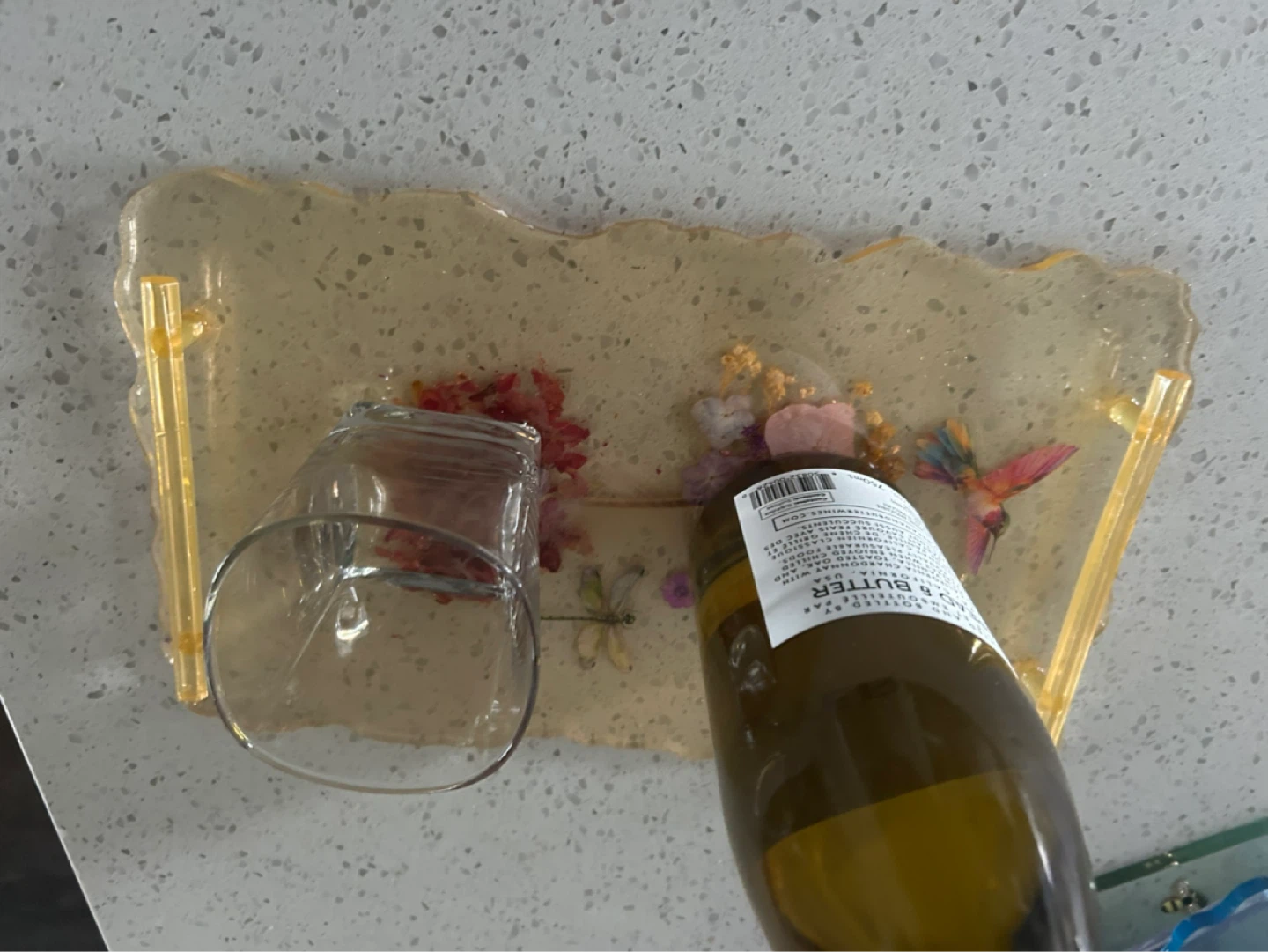 Resin Tray with Dried Flowers and Hummingbird