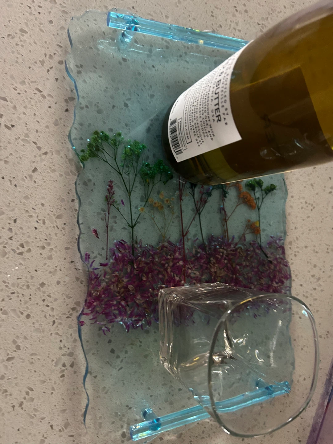 Resin Tray with Dried Flowers and Handles
