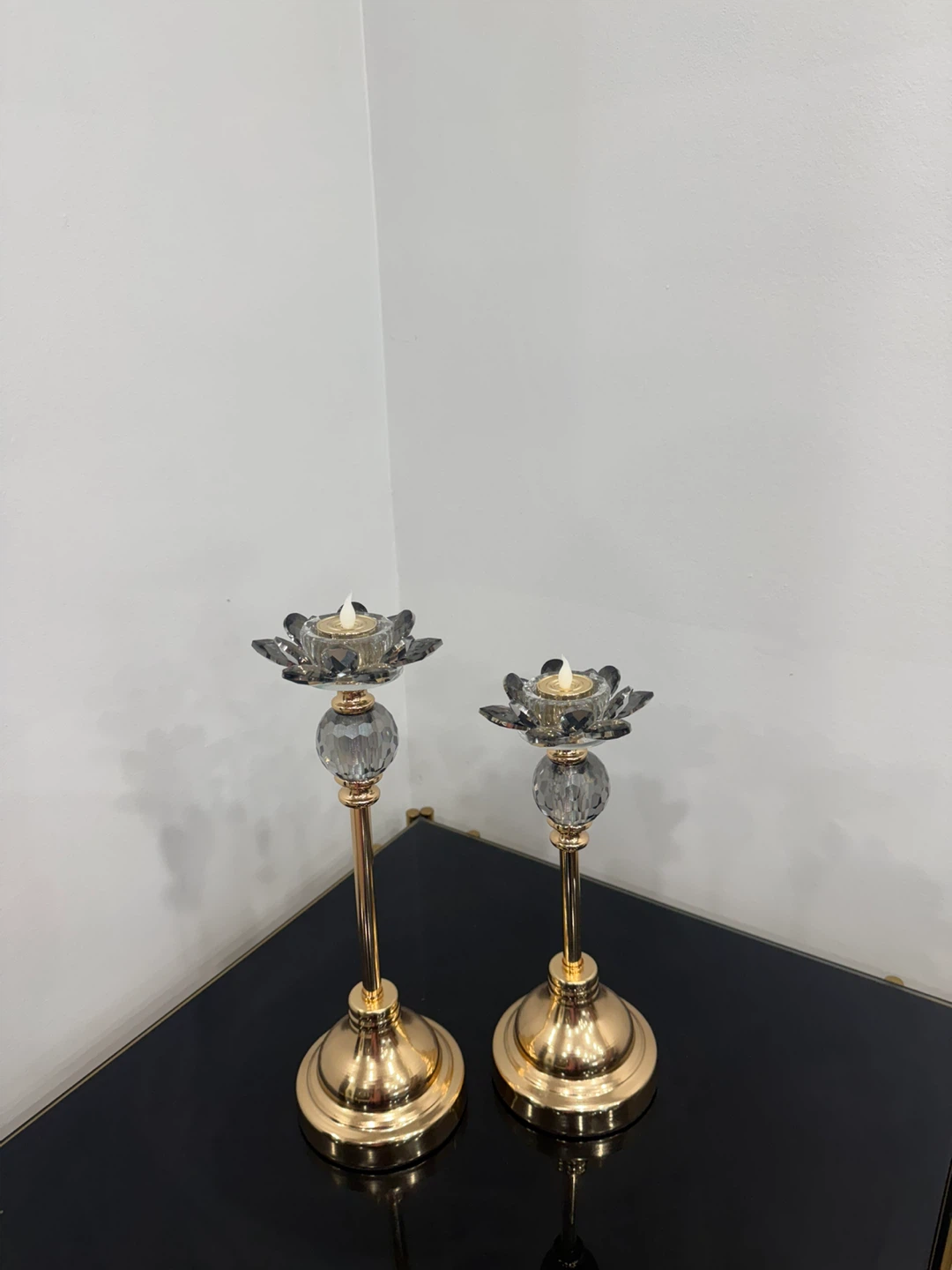 Set of 3 Crystal and Gold Candlesticks - photo 3