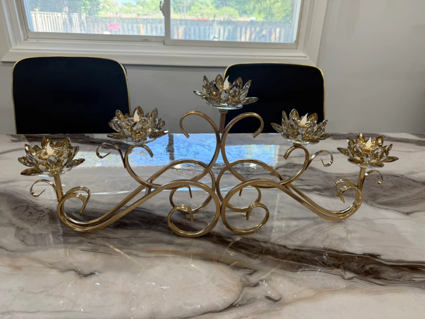 Set of 3 Crystal and Gold Candlesticks - photo 2