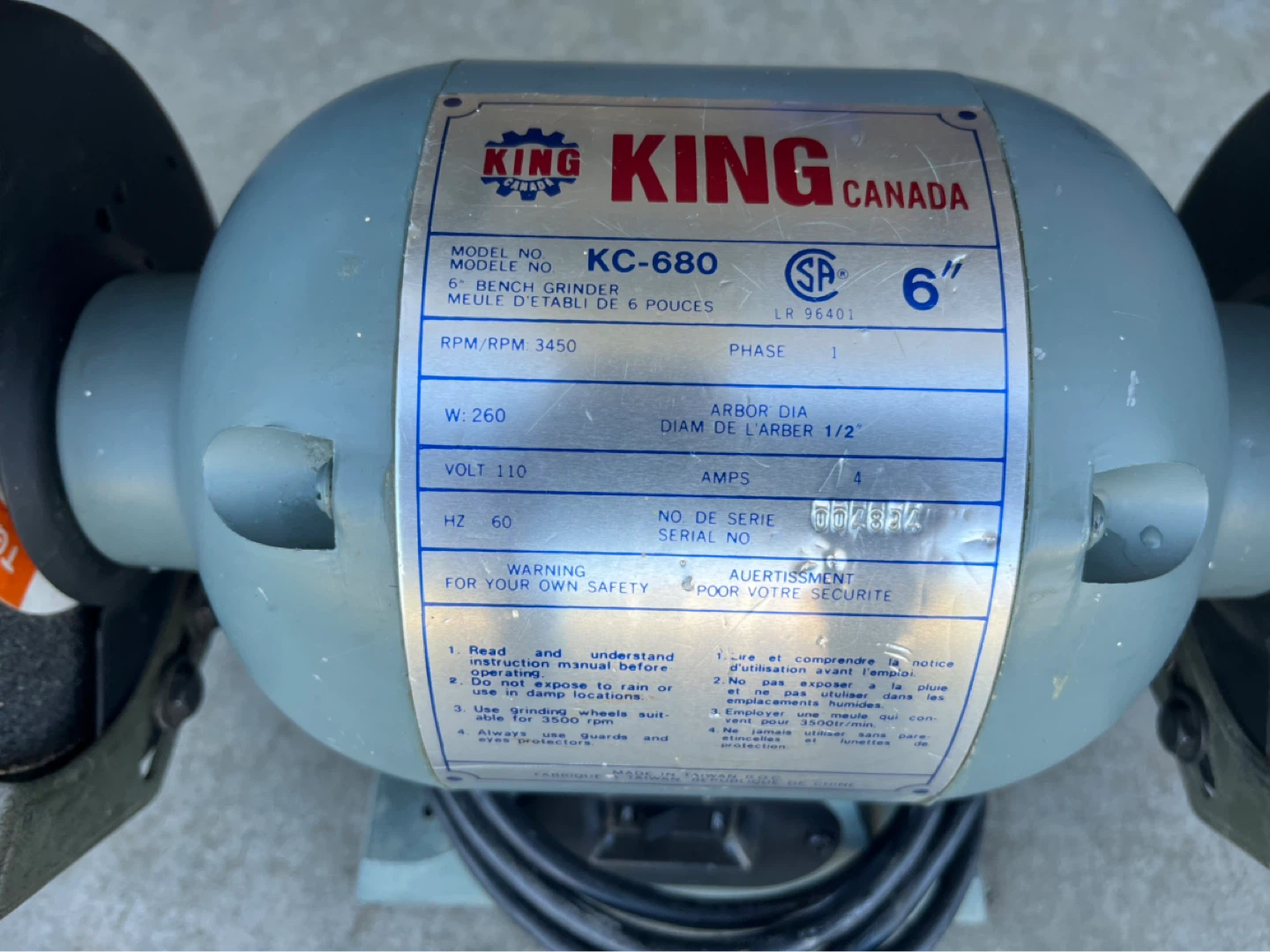 King Canada 6" Bench Grinder KC-680 - photo 2