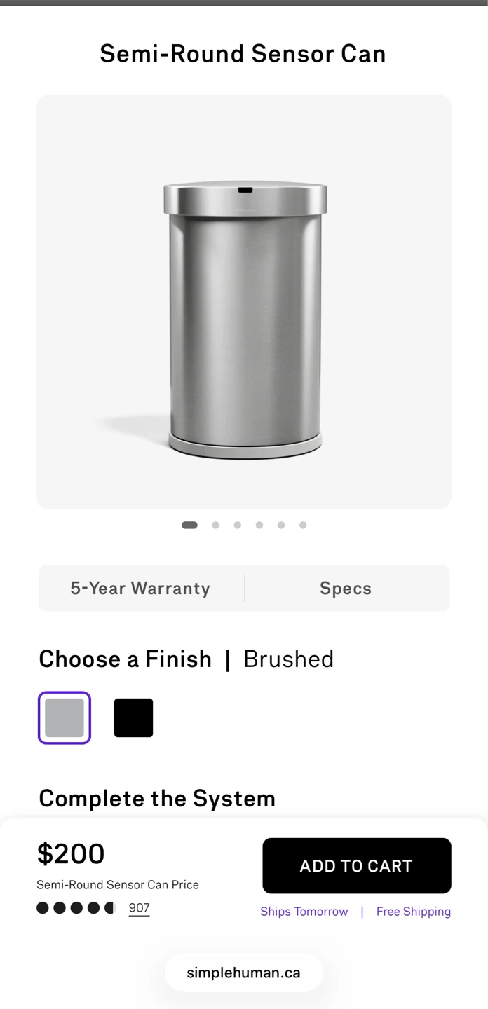 Simplehuman SENSOR Trash Can + Small Garbage Bin Set like new - photo 5