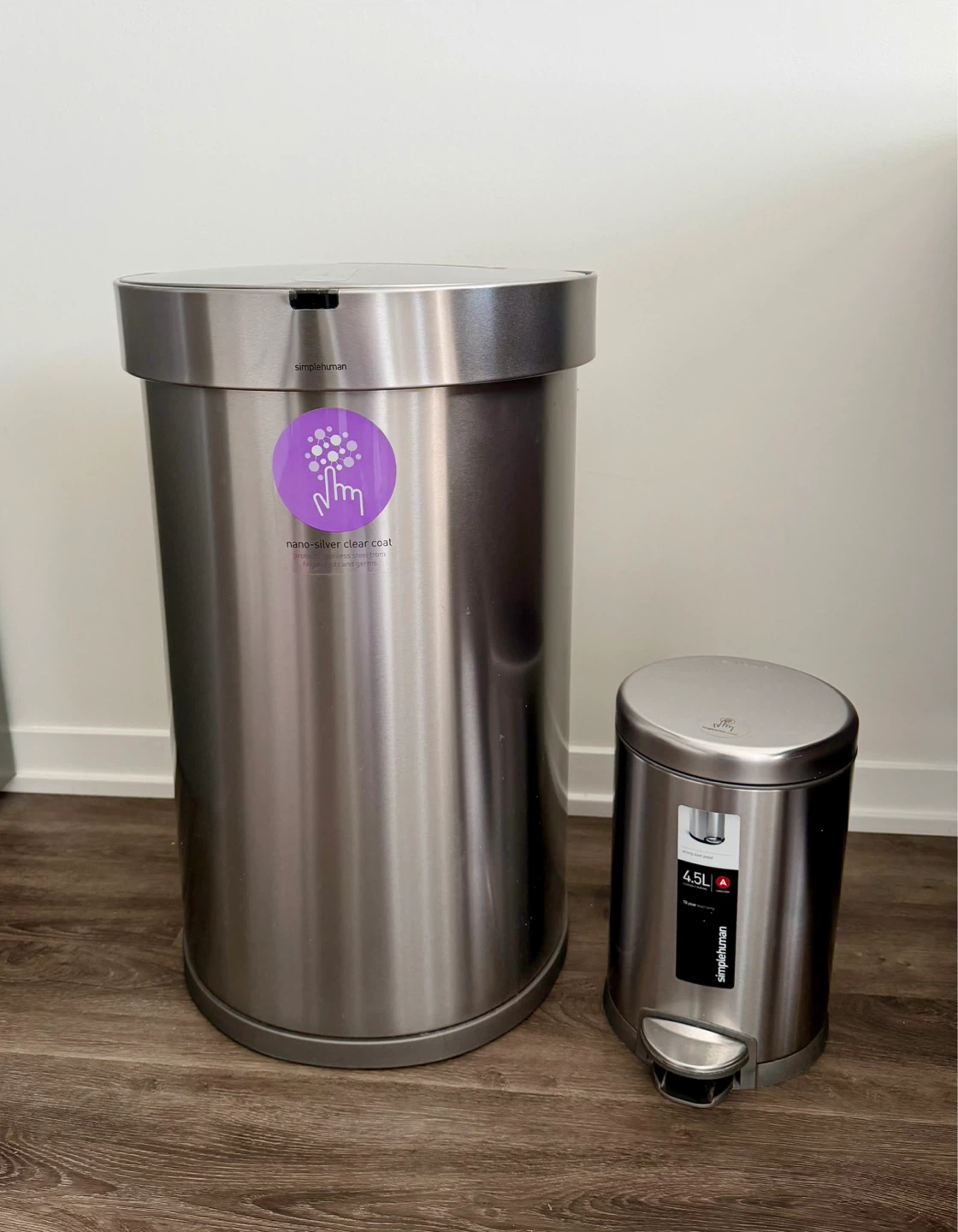 Simplehuman SENSOR Trash Can + Small Garbage Bin Set like new