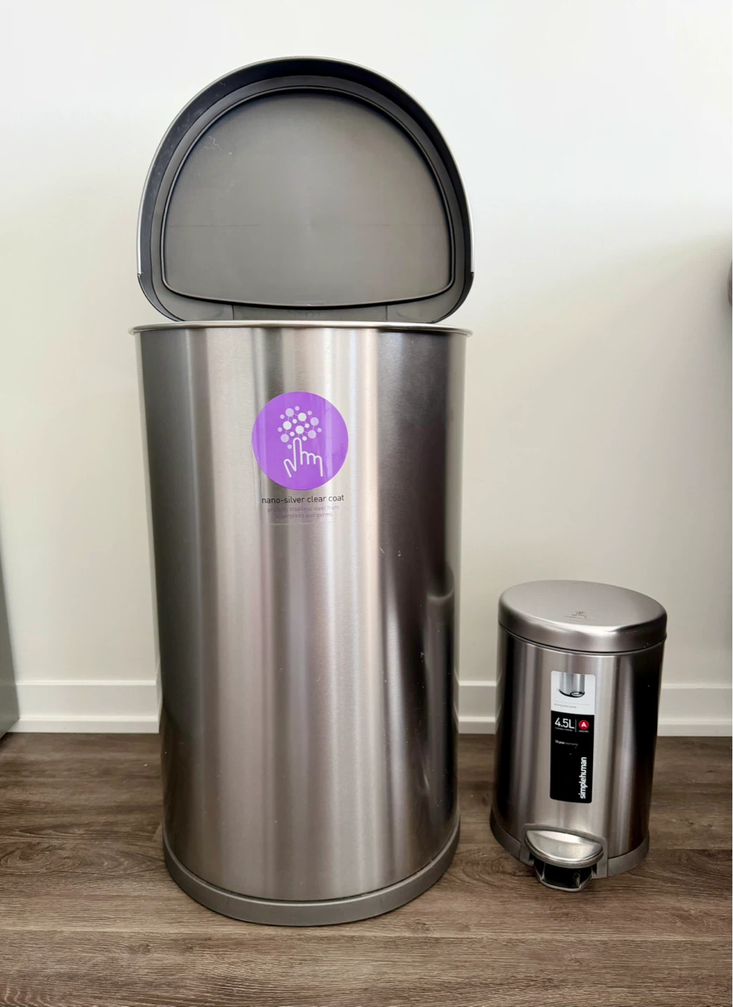 Simplehuman SENSOR Trash Can + Small Garbage Bin Set like new - photo 2