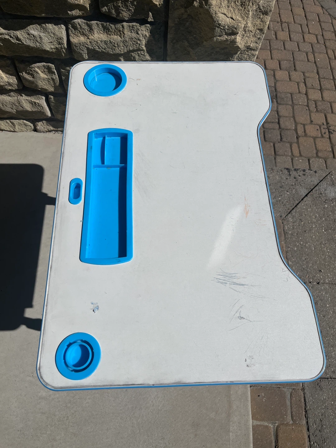 Adjustable Blue and White Kids Desk with Storage - photo 2